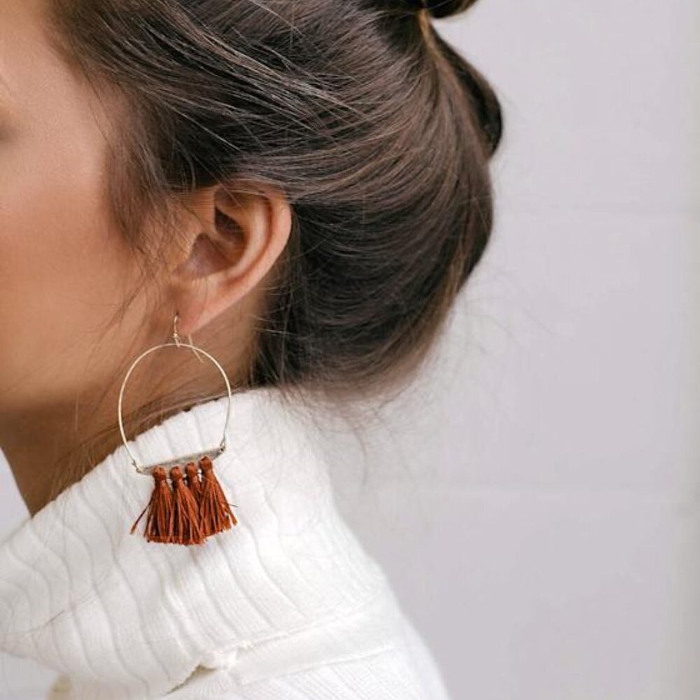 Lulus Favorite Charm Gold And Rust Red Tassel Earrings